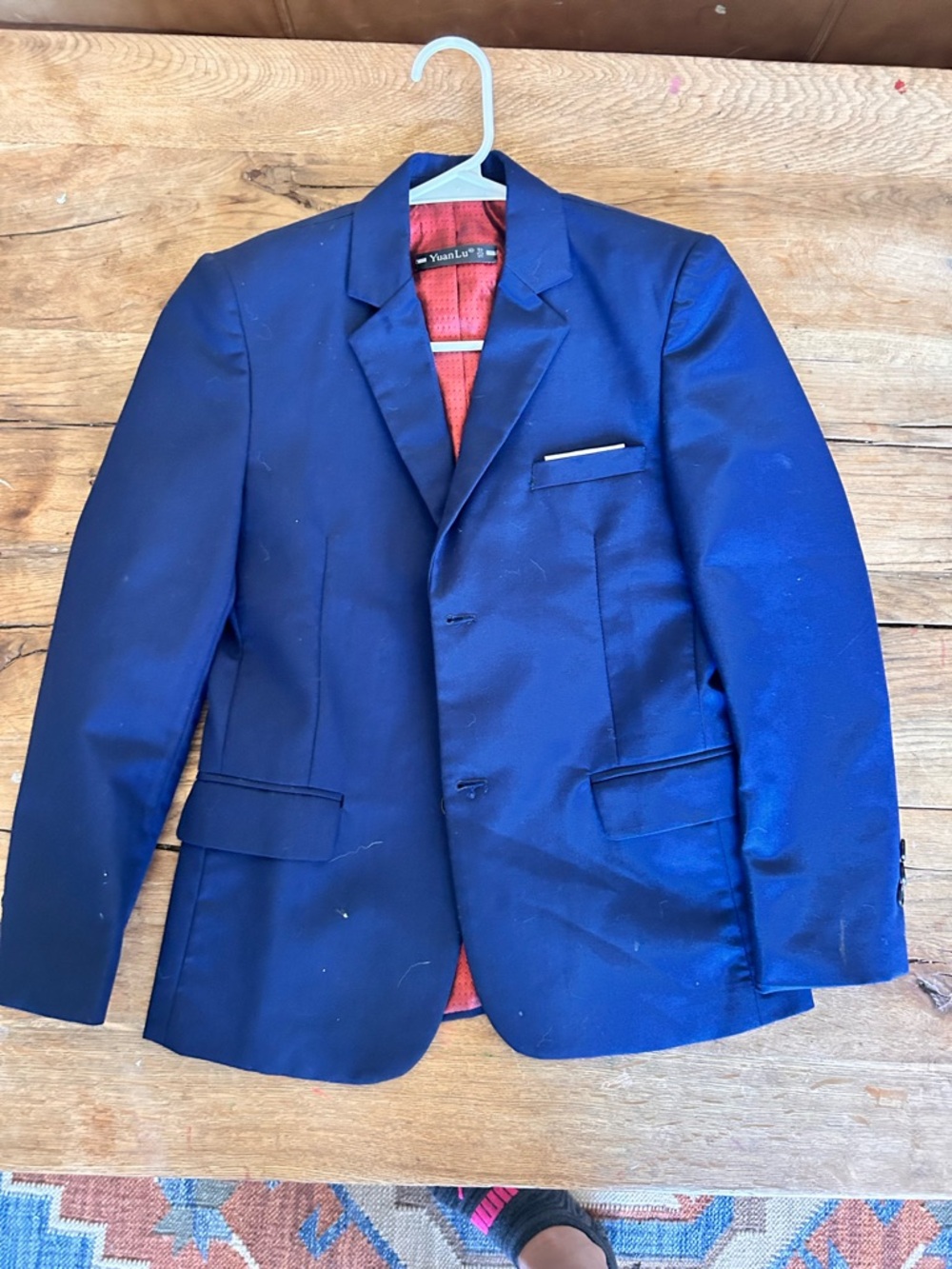 Kids Navy Blue Blazer with Contrast Red Lining